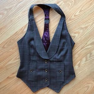 Fang Plaid Purple Gray Vest size Small